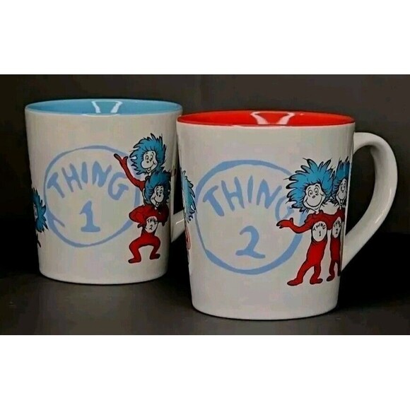 Set of 2 Dr Seuss Mugs Thing 1 and Thing 2 NEW IN BOX - Picture 4 of 8